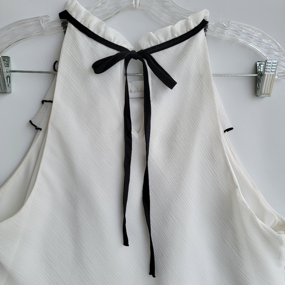 BCX White Sleeveless Sheer Chiffon Ruffle Top Black Trim Women's Size XL Junior - Picture 5 of 11